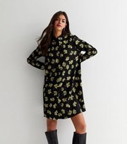 JDY Black Floral Collared Long Sleeve Mini Shirt Dress